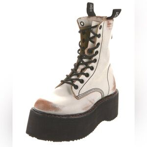 R13 Double Stack Boots, Distressed White, Size 38